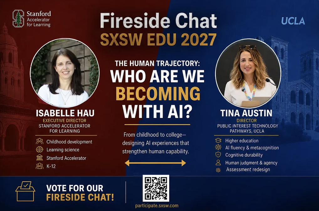 SXSW EDU 2027 fireside chat proposal with Isabelle Hau and Tina Austin: The Human Trajectory — Who Are We Becoming With AI?